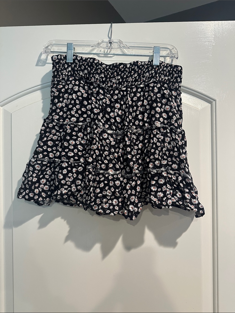 Smocked Tiered Mini Skirt - Black Floral